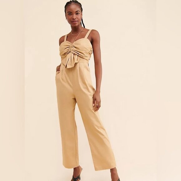 Endless Rose Ruched Detail Tan Jumpsuit - Picture 2 of 15